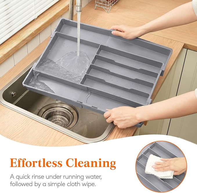 Lifewit Expandable Silverware Drawer Organizer, Utensil Tray for Kitchen | BPA Free Flatware and Cutlery Holder, Adjustable Plastic Storage for Spoons Forks Knives, 8.9-14.2 x 11.3-19.4 x 1.7", Gray - Image 9