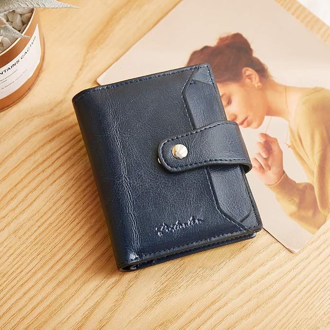 BOSTANTEN Leather Womens Wallet Small RFID Blocking Credit Card Holder | Removable ID Window, Zipper Coin Pocket, Bifold, Minimalist, Fits Small Purses, Daily Use, Ladies Gifts, Blue - Image 6