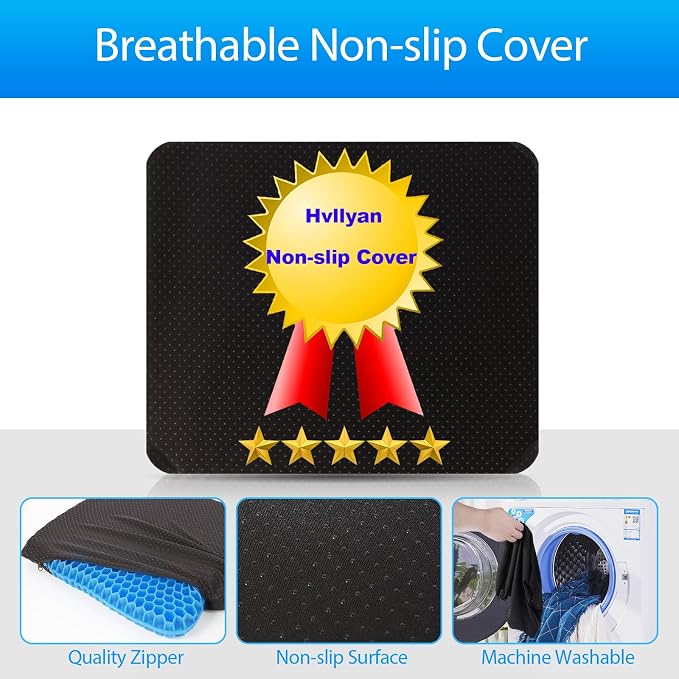 Gel Seat Cushion for Long Sitting, (Thick & Large) Cushion for Wheelchair | Gel Cushion for Office Chair, Soft & Breathable, Chair Cushion, Gel Car Seat Cushion for Hip Pain (Blue Cushion+Black Cover) - Image 7