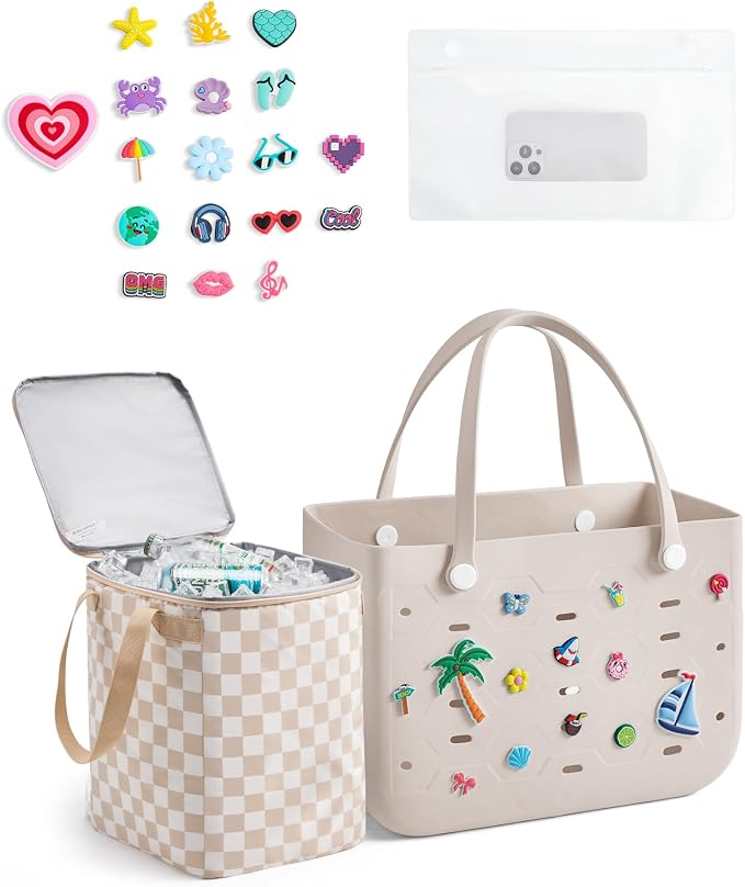 BAGSMART Beach Bag for Women, Water-resistant Rubber Tote Bag, Sandproof Vacation Essentials for Summer Swim Cruise Pool by BAGSMART