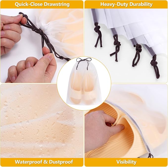Waterproof Shoe Bags for Travel - 15.7x11.8 Inches Drawstring Bags Organizers (10 Pack), Clear Waterproof Bag Travel Essentials for Men & Women, Shoe Bags for Storage (Packing, Gym, Luggage Storage) - Image 7
