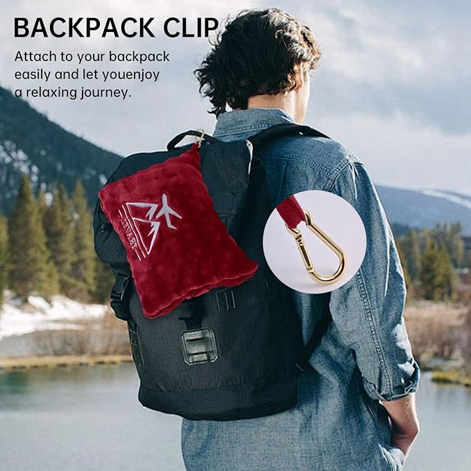 Travel Blanket and Pillow-2-in-1, Ultra-Soft&Compact, One-Piece Airplane Blanket with Hand Luggage Belt and Backpack Clip,Travelers Accessories Gifts, 61x43 Inches（Burgundy） - Image 5