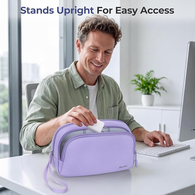Skycase Travel Cable Organizer - Lightweight Water Resistant Dual-Layer Tech Pouch with Wrist Strap 9 Compartments Electronic Organizer Travel Case for Charger Cord Hard Drive,Large,Purple - Image 6