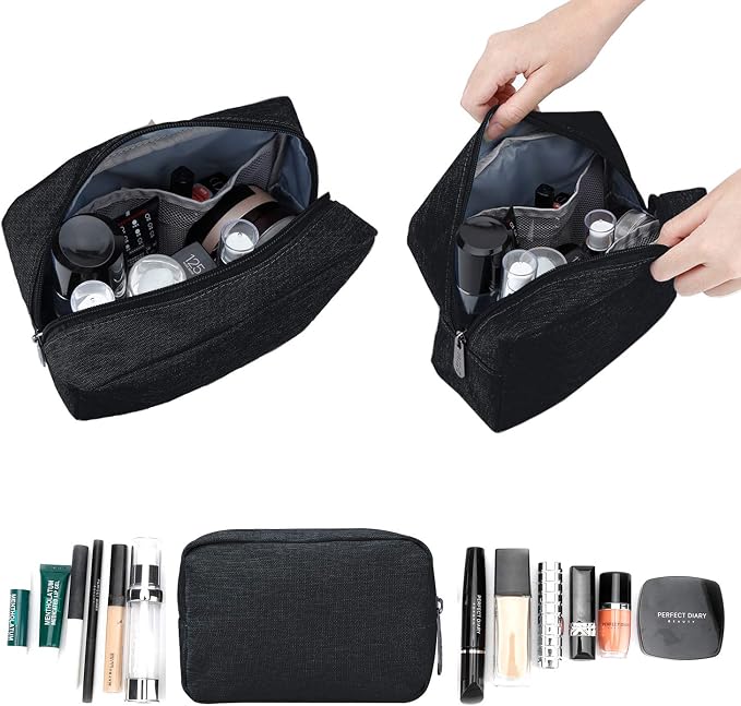 E-Tree Makeup Bag, Big Travel Make up Pouch, Zipper Large Cosmetic Brush Skin Care Case, Toiletry Bags for Traveling Women Man,Tech Electronic Organizer,Small Canvas Storage for Personal Items,Black - Image 4