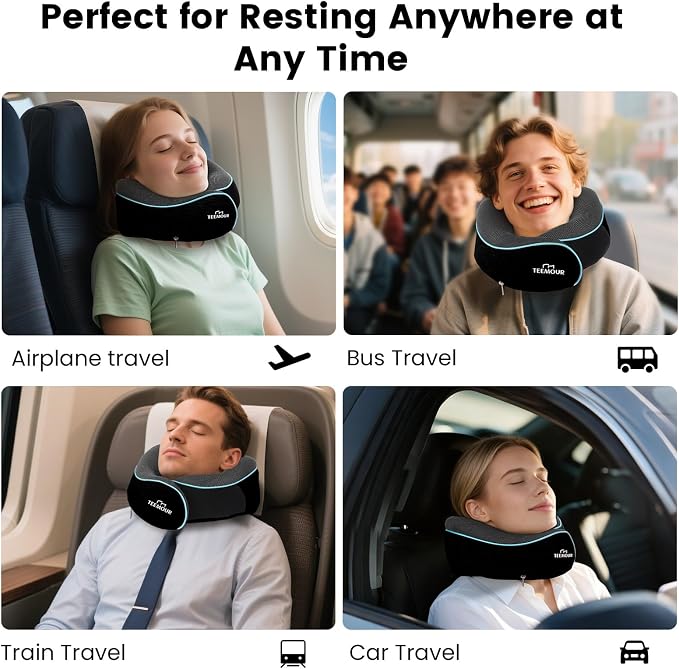 Travel Pillow Neck Pillow for Airplane Travel Essentials - Memory Foam Travel Neck Pillow, Stops Head Bobbing With Eye Mask & Earplugs, Portable Carry Bag for Long Flights| Airplane Accessories Black - Image 8