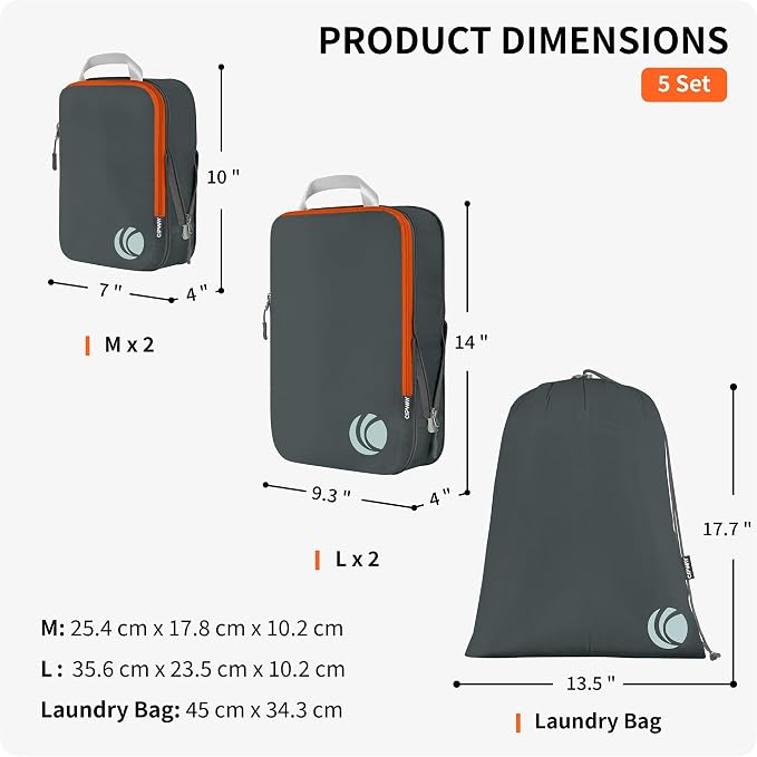 Cipway 5 Set Compression Packing Cubes for Travel (Grey 5pcs) | Ultralight Travel Cube Organizers for Carry-On Luggage, Suitcase & Backpack Travel Essentials - Image 5