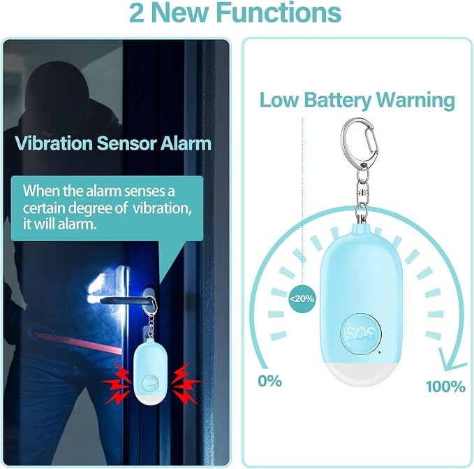 Hion Personal Safety Alarm for Women, Rechargeable 130dB Self Defense Alarm Keychain with LED Flashlight, Emergency Safe Sound Security for Children Elderly College Girls Men, Blue - Image 3