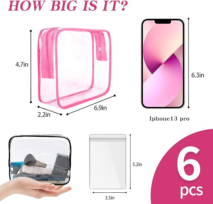 6 Pack Toiletry Bag Makeup Bag Cosmetic Bag, TSA Approved Clear Travel Toiletry Bag wih Zippers, Quart Size Travel Makeup Cosmetic Bag for Women Men, Carry on Airport Airline Compliant Bag, 6 Colors - Image 3