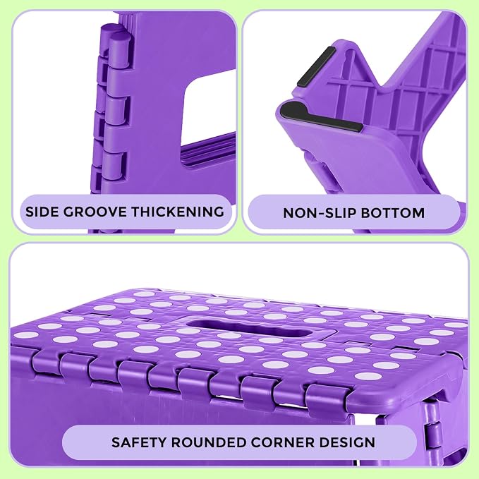 Dyforce Kids Step Stool 9 Inch, 300lbs Folding Step Stool for Toddler | Step stool Purple,Anti-slip Heavy Duty with Handle, Lightweight Foldable Foot Stool for Bathroom Kitchen Bedroom Outdoor - Image 3