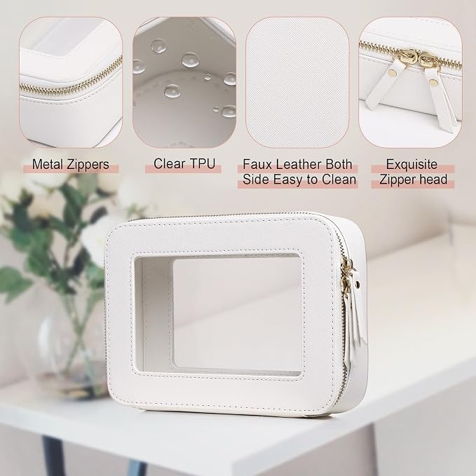 Pinkmik Clear Makeup Bag, (White, M) | Waterproof, Travel Cosmetics and Toiletries Case, Portable Makeup Organizer, Clear Car Bag with Zipper - Image 5