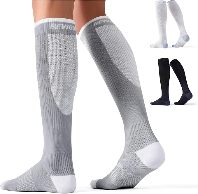 Bevigorio Compression Socks for Women Men 15-20mmHg Circulation Cushion Knee High Support Socks Athletic Daily by Bevigorio