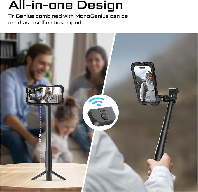 Freewell Genius Rig Cage for iPhone 16 Pro Max - Tool-Free Setup, Multifunctional Tripod and Monopod Handles, Bluetooth Remote | Includes tripod handle, monopod handle, remote and lens mount for filming, stability and control - Image 6