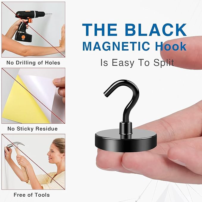 LOVIMAG Magnetic Hooks for Cruise Cabins, 130LBS, 12Pack | Heavy Duty Neodymium Magnet with Hook Essentials for Classroom, Fridge, Ceiling, Hanger, Black - Image 5