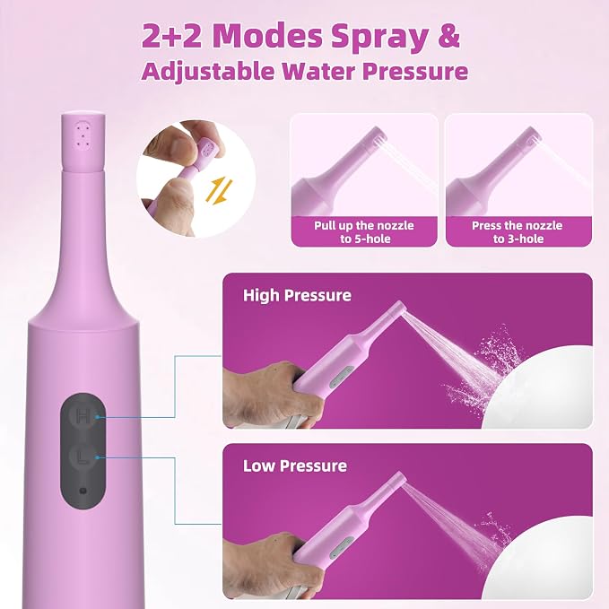 Hibbent Portable Bidet for Travel, High Pressure Electric Handheld Bidet Sprayer, 350-550ML Expandable Bottle for Personal Hygiene, USB-C Rechargeable Waterproof, Travel Sprayer for Women & Men, Pink - Image 3
