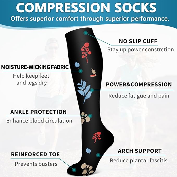 6 Pack Copper Compression Socks for Women and Men Circulation-Best Support for Medical,Running,Nursing,Athletic - Image 5