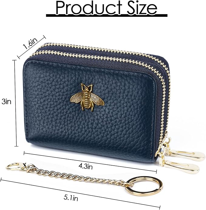 imeetu RFID Credit Card Holder, Small Card Wallet Women, Leather Card Case | Genuine Leather Women's Card & id Cases, Change Coin Purse with Zipper Keychain id Window, 20 Colors & 3 Styles, Daily, Gifts - Image 4