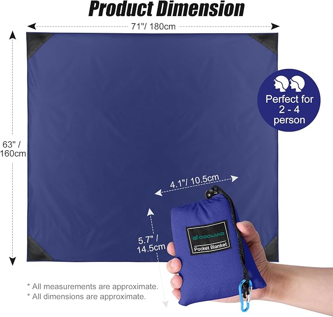 Odoland Sandproof Beach Blanket, Waterproof Portable Mat with Carry Pouch | 71“x63” Quick Drying & Foldable Lightweight Sand Free Beach Mat Tarp for Hiking, Camping, Travel, Blue - Image 4