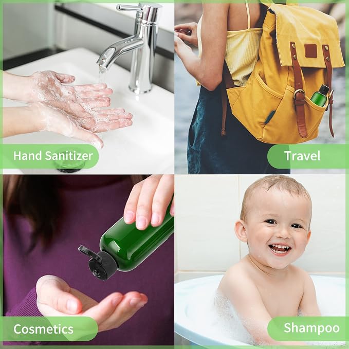 LISAPACK 3.4 oz Travel Bottles for Toiletries, Plastic Shampoo Containers | 5pcs small size dispenser, squeeze tubes, leak proof, small empty for liquid, lotion, conditioner, soap, 100 ml, TSA, green - Image 3