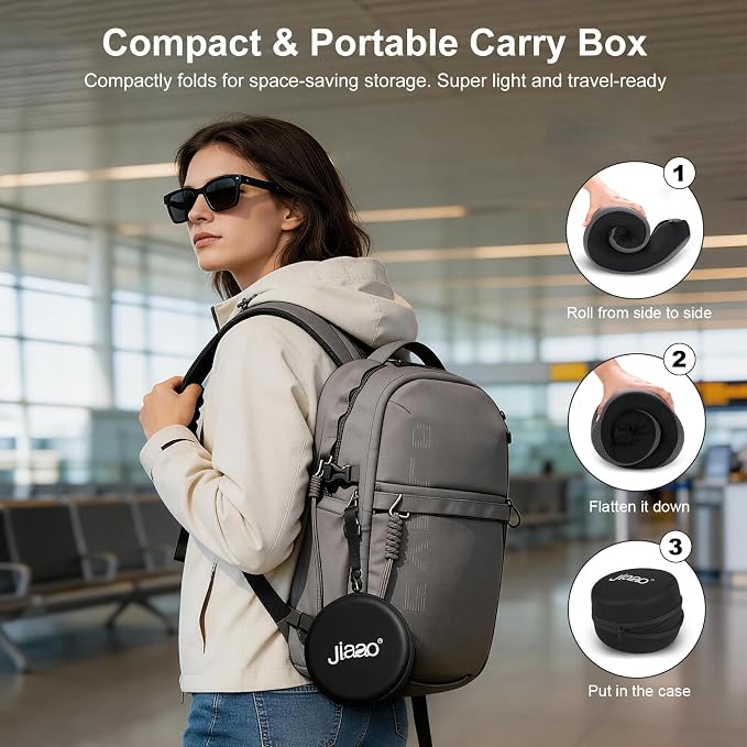 Ergonomic Travel Pillow,100% Memory Foam Travel Neck Pillow for Airplanes | 360° Neck & Chin Support Airplane Pillow For Long Flights,Airplane Travel Essentials With 3d Eye Mask, Earplugs,Carry Case - Image 6
