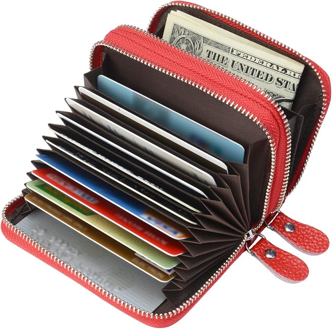 Women's RFID Blocking Leather Zipper Card Wallet Small Purse Credit Card Case Holder for Mother Day Gift (Red) - Image 2