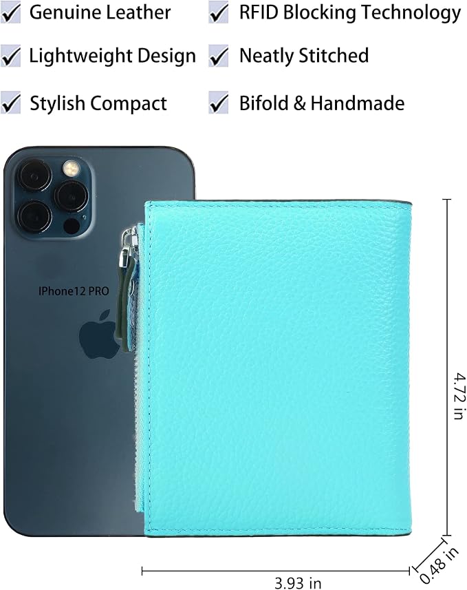 Women's RFID Blocking Leather Small Compact Bi-fold Zipper Pocket Wallet Card Case Purse with id Window - Image 4