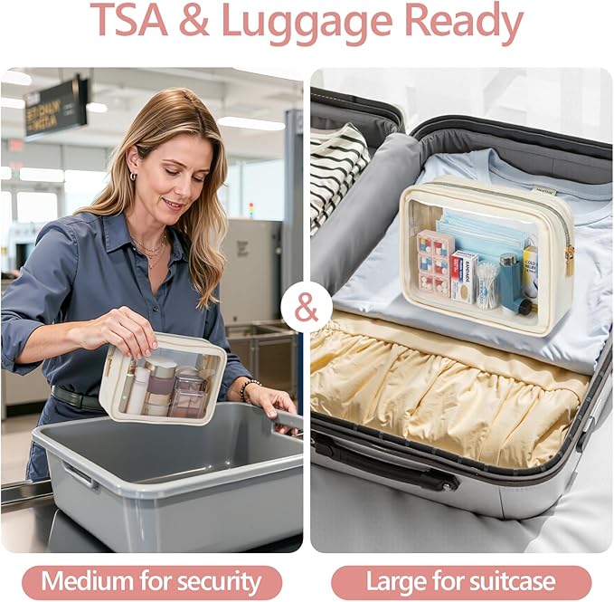 Clear Makeup Bag Foldable - TSA Approved Toiletry Bag for Travel | Metal Zipper, Reinforced Seam, Water Resistant, Medium for Carry-on, Large for Checked Luggage, for Car Storage Organizer - Image 2