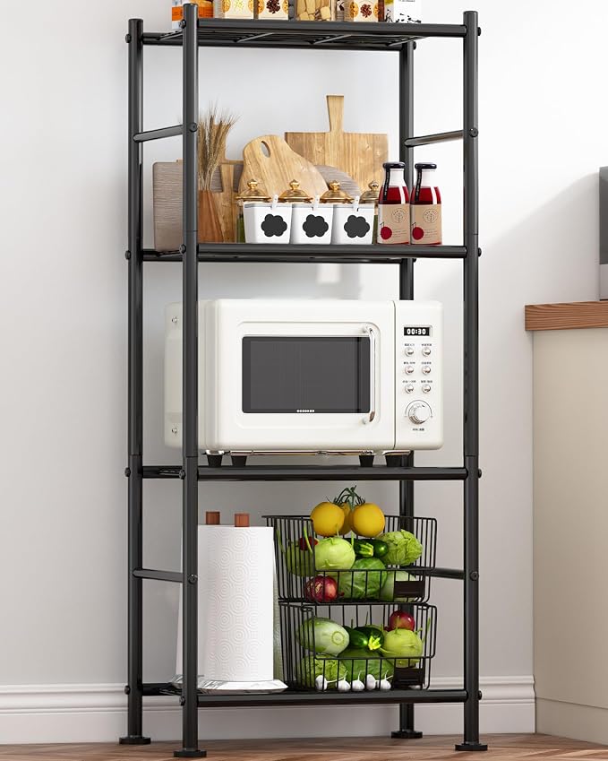 Sakugi Storage Shelves - 4 Tier Shelf Organizer, Heavy Duty Garage Shelving Unit with Leveling Feet, Stable Metal Shelves Organizer for Pantry, Kitchen and Closet, 18.4" W x 12.6" D x 44.2" H, Black by Sakugi