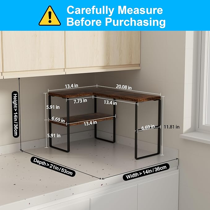 Golener Kitchen Counter Organizer, Countertop Shelf, Adjustable, Stackable | Kitchen Countertop Organizer, Spice Rack, 2-Tier Countertop Shelves, Corner Desk Shelf, Corner Counter Shelf, Rustic Brown - Image 2