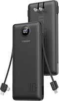 VEGER Portable Charger, 10000mAh Power Bank Built in Wall Plug and Cables | Ultra Slim&Compact, Charge 5 Devices at Once, Flight-Safe, Travel Essentials Battery Pack for iPhone 17, iPad, Samsung, etc by VEGER