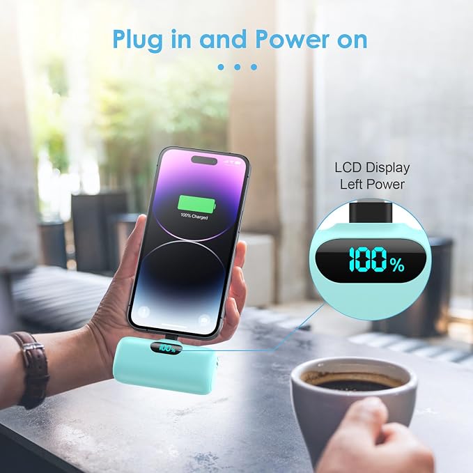Mini Portable Charger USB C Power Bank,5000mAh PD Fast Charging Battery Pack Built-in USB-C Connector Travel Essential for iPhone17/Pro/17Pro Max/16e/Air/16 Plus/16Pro Max/15 All Series,Android Green - Image 3