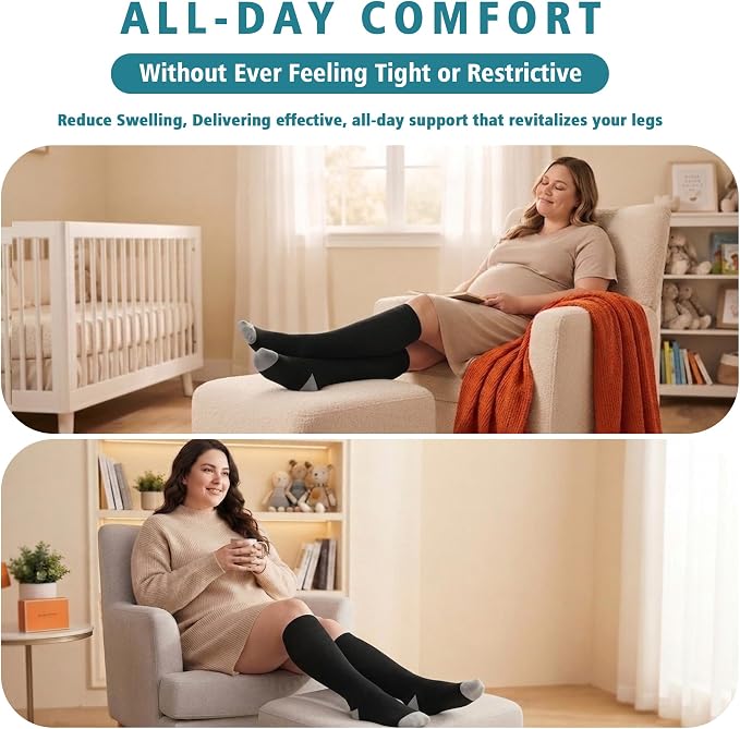 3 Pairs Wide Calf Compression Socks for Women Men 20-30 mmHg Knee High | Plus Size, Graduated Compression, Circulation Support, Tired Legs & Swelling Relief; Sports, Travel, Nurses, Daily Wear - Image 7