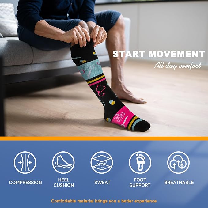 cerpite Compression Socks for Women & Men 6 Pairs Knee High Compression Socks 20-30 mmhg Best for Running,Nurse,Travel - Image 6