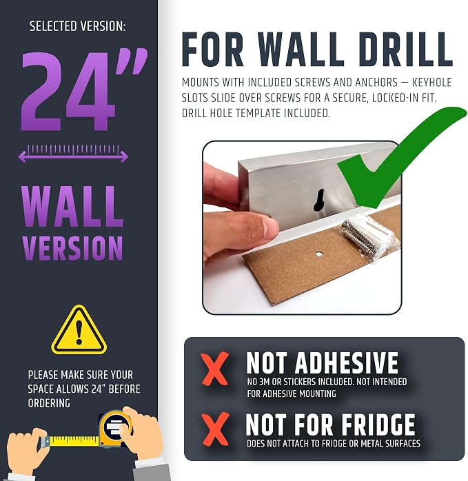 24 Inch Heavy-Duty Magnetic Knife Holder for Wall (Large Size) - Premium Stainless Steel Magnetic Knife Strip - Professional Space-Saving Knife Bar With Powerful Magnetic Pull Force (Upgraded Version) - Image 3