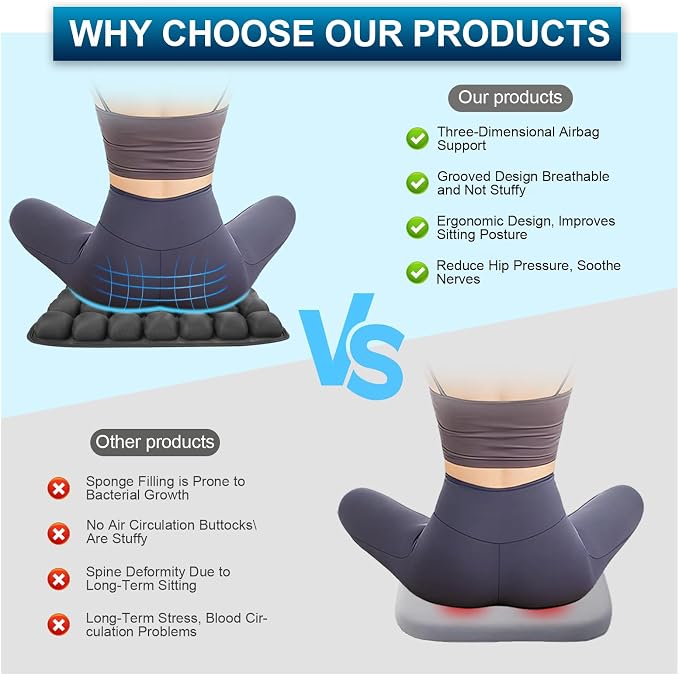 Inflatable Airplane Seat Cushion, Comfort 3d Air Cell Seat Cushion, Tailbone Pain Relief for Long Distance Sedentary People to Use (Black, 16*18in) - Image 3