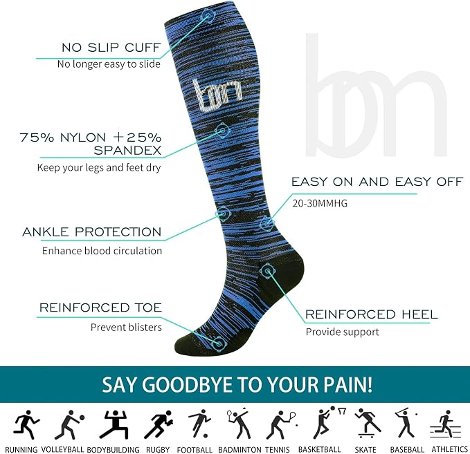 cerpite Compression Socks for Women & Men 6 Pairs Knee High Compression Socks 20-30 mmhg Best for Running,Nurse,Travel - Image 3