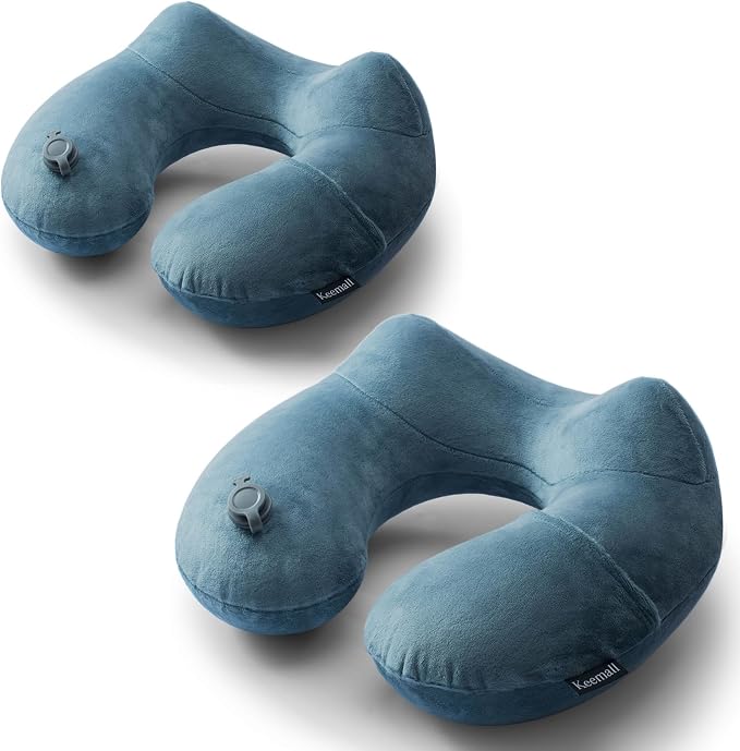 Keemall Inflatable Travel Neck Pillow for Airplane & Long Flights, 2 Pack | Upgraded Support Inflatable Neck Cushion, Ergonomic Design, Washable Cover for Sleeping & Traveling, Long Flights by Keemall