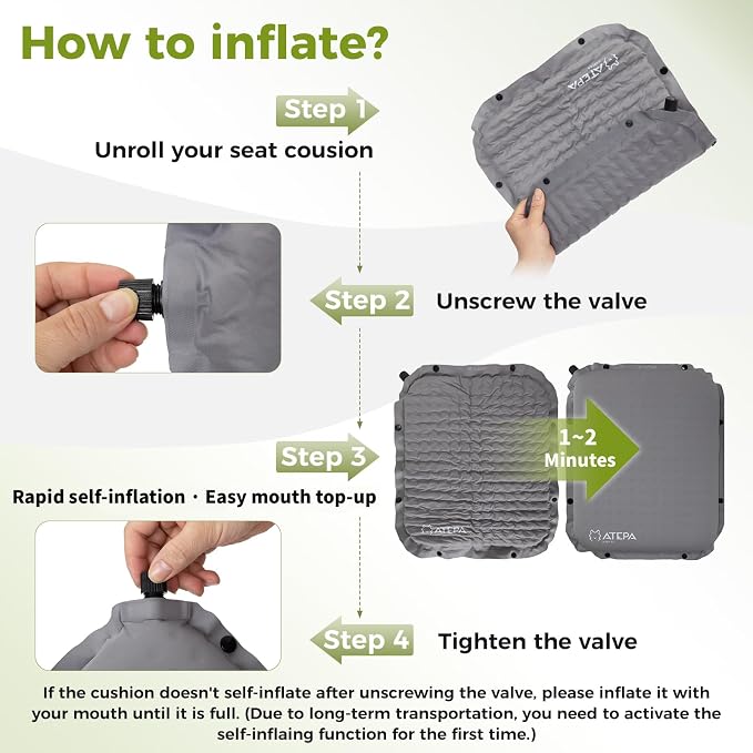 ATEPA Inflatable Seat Cushion | 2" & 2.5" Foam Core Seat Pad, Self Inflating, Compact, Stadium, Airplane, Travel, Camping, Hiking, Sports events - Image 6