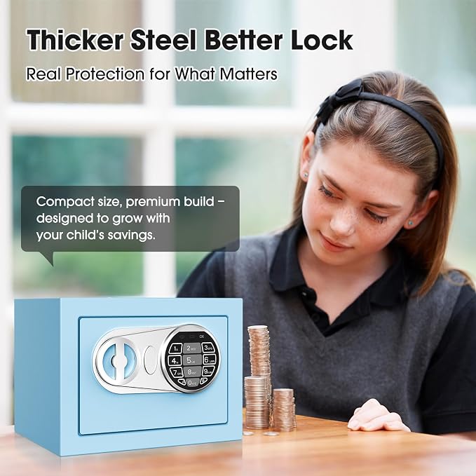 Goldenkey Small Kids Safe, Digital Mini Safes, Money Safe Box, Blue - Image 4