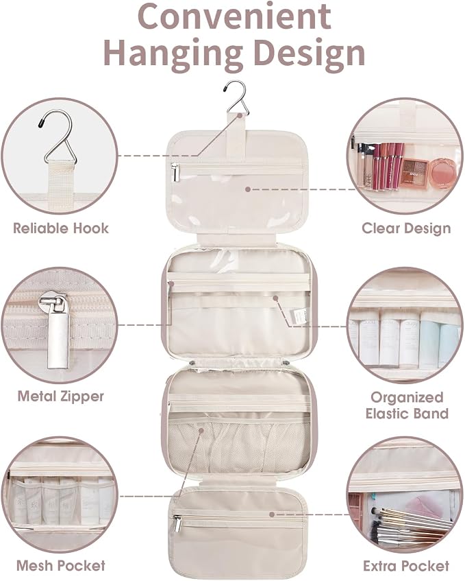 Narwey Travel Toiletry Bag for Women Large Hanging Makeup Bag Organizer Toiletries Bag for Full Size Essentials Accessories Cosmetics (Dusty Rose (Large)) - Image 6