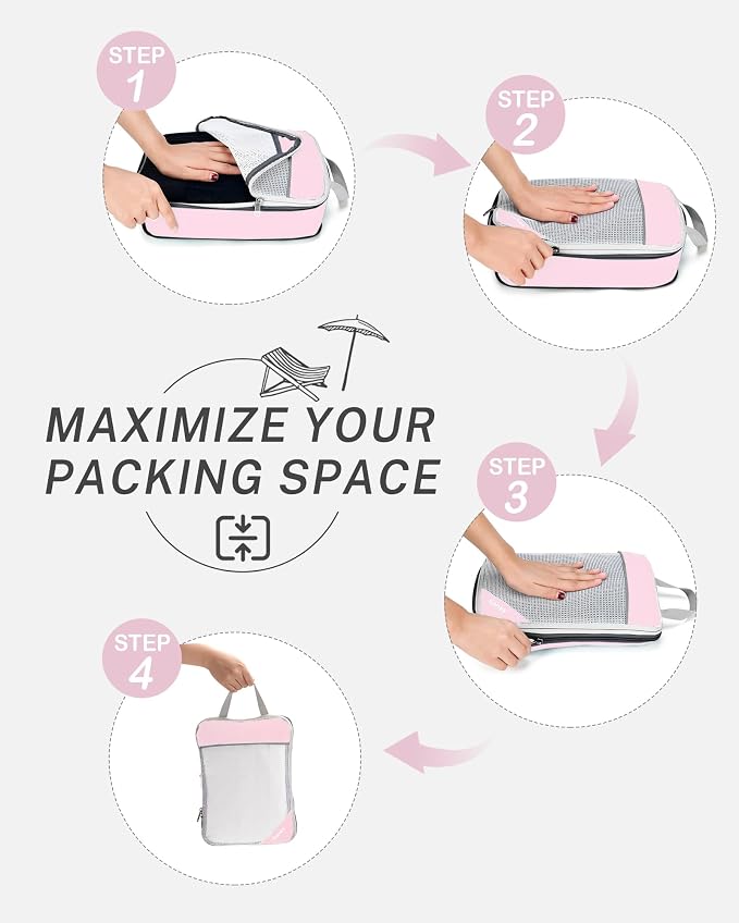 Gonex Compression Packing Cubes for Travel, Mesh Bags Luggage Organizers | Set of 4/5/6/7/10 for Essentials, Extensible, Fits 20"Carry-on Suitcases, See-through Mesh, Double Zipper Compression - Image 2