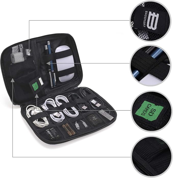 BAGSMART Electronics Organizer Travel Case, Small Cord Bag for Travel Essentials, Tech bag for Men Women, Cable Organizer for Phone, SD Card, Grey - Image 4