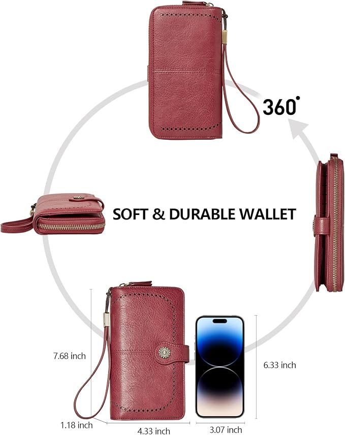 TFKGS Wallet for Women RFID Blocking Leather Large Capacity Card Holder Ladies Phone Clutch Travel Long Purse Wristlet | RFID Blocking - Image 4