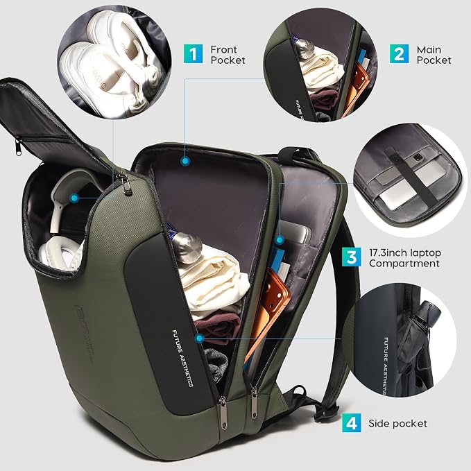 BANGE Men's Laptop Backpack for 17.3Inch Notebook,Airline Approved Travel Backpacks,Business High Tech Backpack with Water Bottle, Work Business Backpacks for Men and Women - Image 3