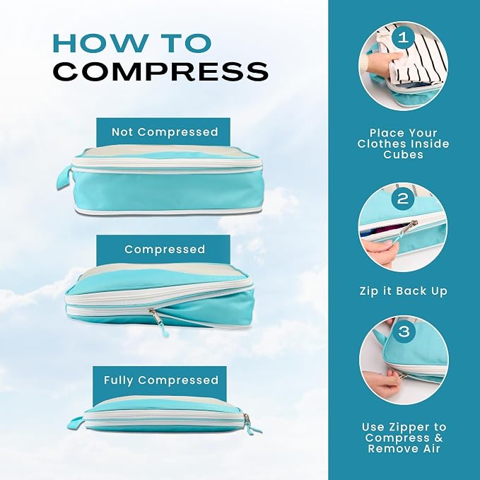 Compression Packing Cubes for Travel, Packing Cubes for Carry on Suitcases, Large Luggage Organizers 4-Pack, Travel Accessories Set for women, Tropical Teal - Image 6