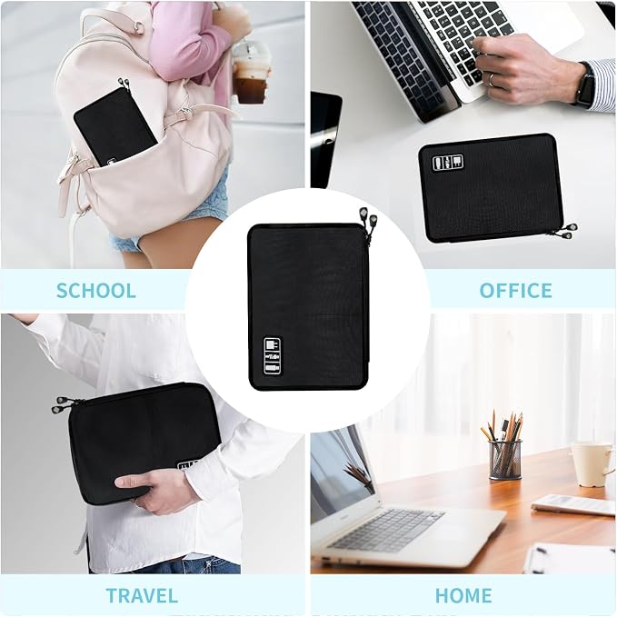 Lcsmaokin Electronics Travel Organizer,Portable Waterproof Electronic Travel Storage Bag for Small Charging Cord Storage,Charger,SD Card etc,for Travel,Business -Black Green - Image 5