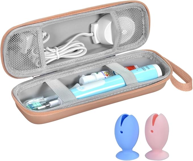 Travel Case for Oral-B/Oral-B Pro/Phlips Sonicare Electric Toothbrush with 2pcs Toothbrush Heads Cover Cap, Portable Hard Protective Storage Bag with Accessories Storage (Gold) by TUNYINSH