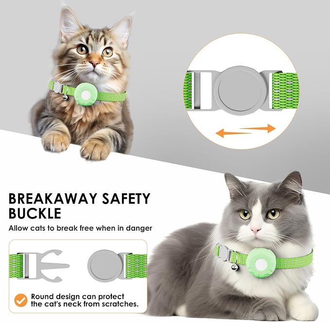 Smart Cat GPS Tracker, Cat Tracker Collar with Safety Elastic Buckle, Compatible with Apple Find My App (Only iOS), No Monthly Fee, Waterproof (White Tracker, Green Cat Collar) - Image 5