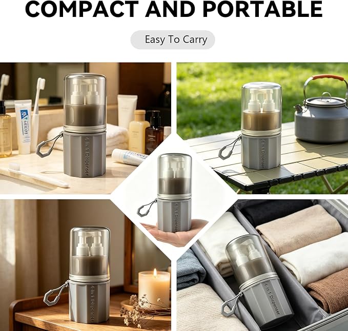 4 in 1 Travel Dispenser，Unbreakable Silicone Travel Dispenser Bottle, Vacuum Suction Wall Mounted Refillable Containers,Leakproof Toiletry Containers for Shampoo, Lotion, Baby Care-Grey. - Image 7