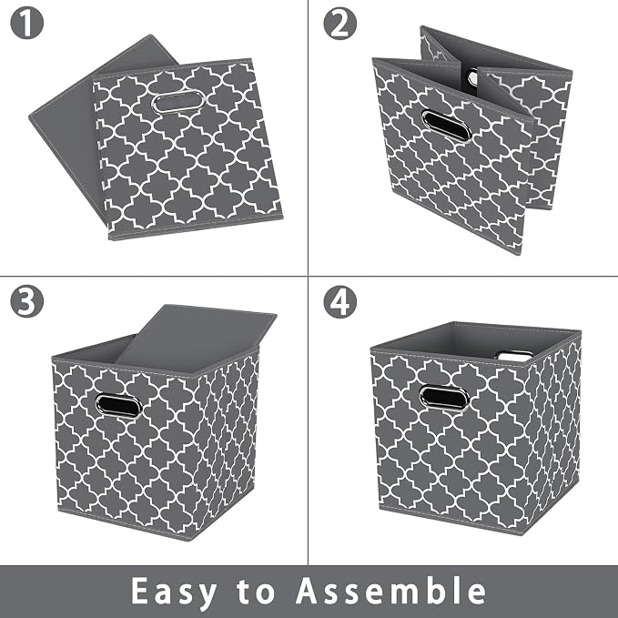 Fabric storage bins Cubes, Fabric Cube Organizer with Handle, Foldable Cube Bins for Cloth or Accessary Storage, 11x11x11, Set of 3, (Gray Light) - Image 6