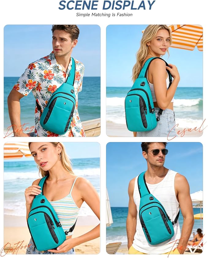 Anti-Theft Sling Bag for Women, Water Resistant Crossbody Backpack, Travel Hiking Chest Pack, Summer Travel Essentials for Beach, Theme Park & College, Fits 11 inch iPad & Switch 2, Turquoise - Image 2